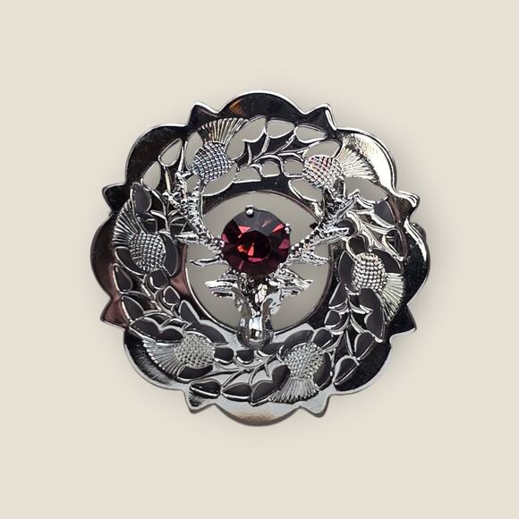Miracle Celtic Heritage Jewellery Thistle Brooch – Garnet Glass in Original Box - Picture 3 of 5